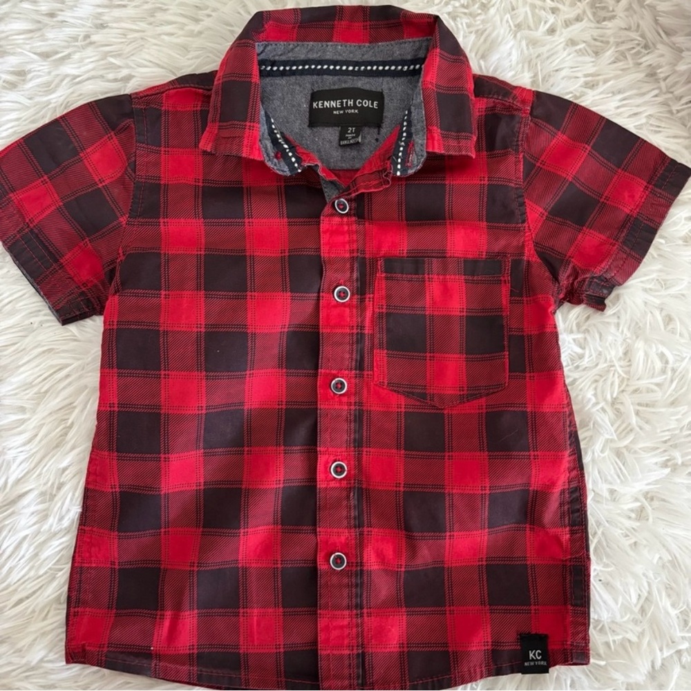 Kenneth Cole Red and Black Button Down Shirt boys size 2T